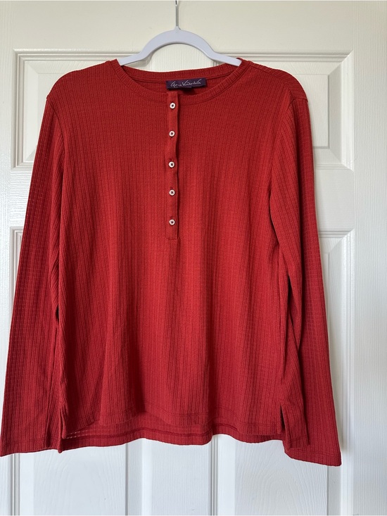 Gloria Vanderbilt Tops - Gloria Vanderbilt Rust Burnt Orange Textured Henley Long Sleeve